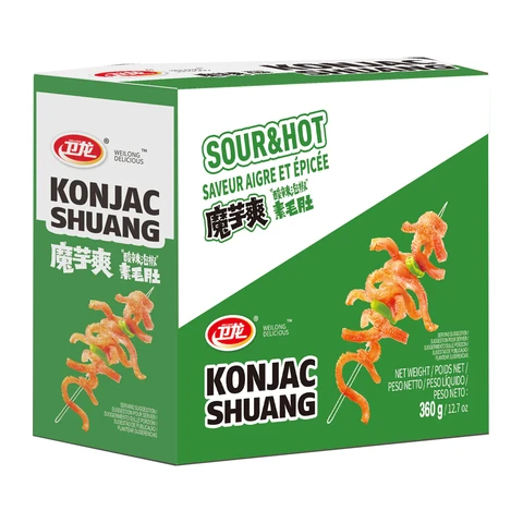 Wei Long Konjac Snack Strips, Hot & Sour Flavor, 360g (approx. 20 packs)