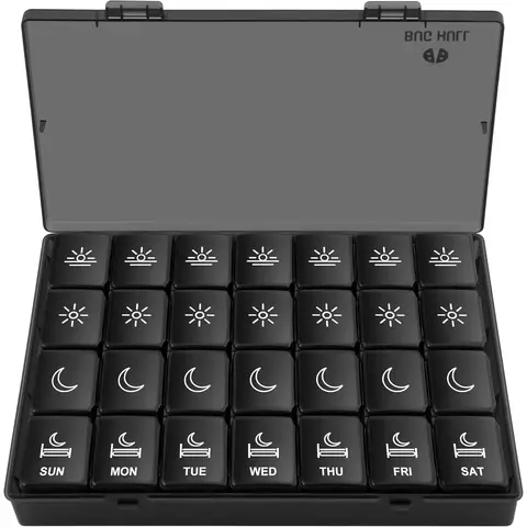 VVM XL Pill Organizer 4 Times a Day, Extra Large Weekly Pill Box Case, 7 Day Vitamin Container Daily Pill Holder for Cod-liver oil, Vitamins, Supplements, Black