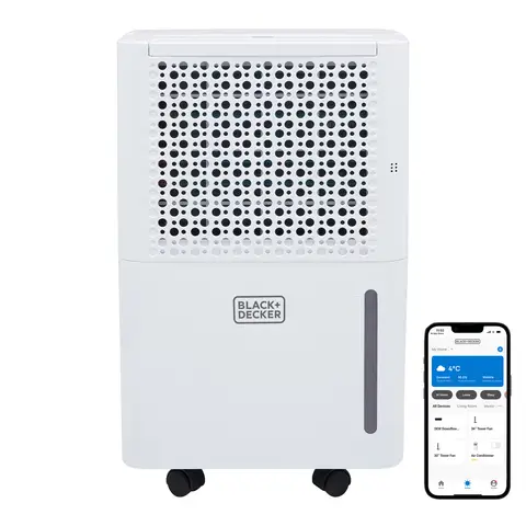 BLACK+DECKER 12L Smart Dehumidifier & Ionizer, 4 Modes, Quiet 38 dB, 2.1L Water Tank, 24 Hour Timer, WiFi App Control - White, BXEH60016GB