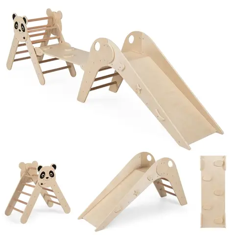 COSTWAY Ensemble d’escalade pliable triangulaire Montessori en bois pour enfants - Thème panda