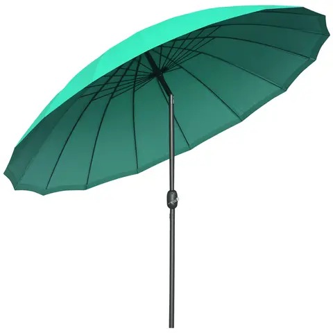 Outsunny 2.5m Shanghai Garden Parasol Umbrella with Crank & Tilt, Outdoor Table Parasol with 16 Fibreglass Ribs, Adjustable Outdoor Sun Shade, Green