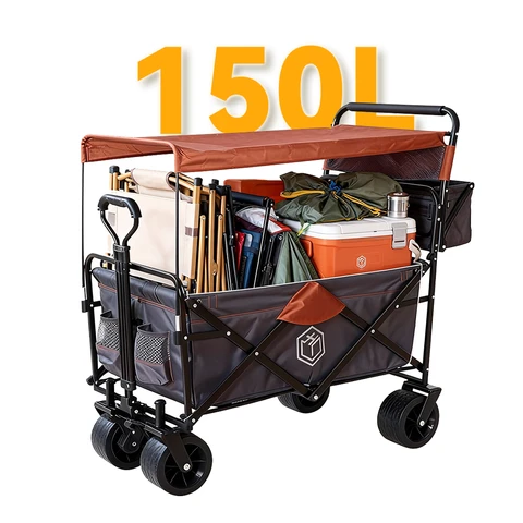 ochama Outdoor Campingwagen, faltbarer Gartenwagen, Bollerwagen, Lagerungswagen, kleiner Trolley für Picknick, Markt & Reisen, Heckklappe, mit Sonnenschutz, 150L