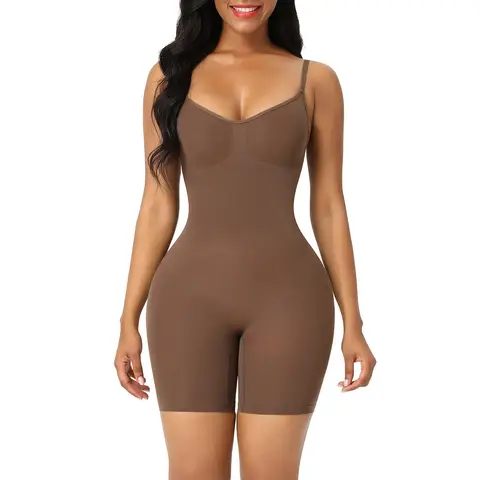 Feelingirl Tummy Control Seamless Mid-Thigh Bodysuit Butt Lifter Shapewear for Women XS/S Brown, Couple Gift Perfect Gift
