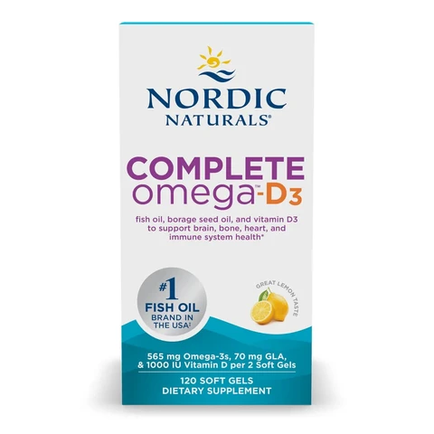Nordic Naturals Complete Omega + Vitamin D3 Heart & Brain Support 565mg Lemon Softgels Flavour - 120 Softgels
