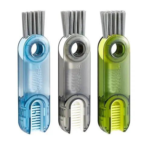 JORDAN&JUDY 3-in-1 Cup Brush Gap U-Shaped Cup Mouth Lid Cleaner Blue+Green+Gray
