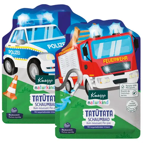 Kneipp Naturkind Schaumbad Tatütata, Badezusatz mit pflegendem Jojoba-Öl und natürlichem Blaubeer-Extrakt für magischen Badespaß, fruchtiger Blaubeerduft und blaues Wasser, ab 3 Jahren, 40 ml