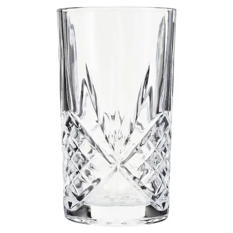 Interiors by Premier Elegant 370ml Clear Crystal Hi Ball Glass With Diamond Cut Design, Stylish Glass Tumbler For Water, Soda
