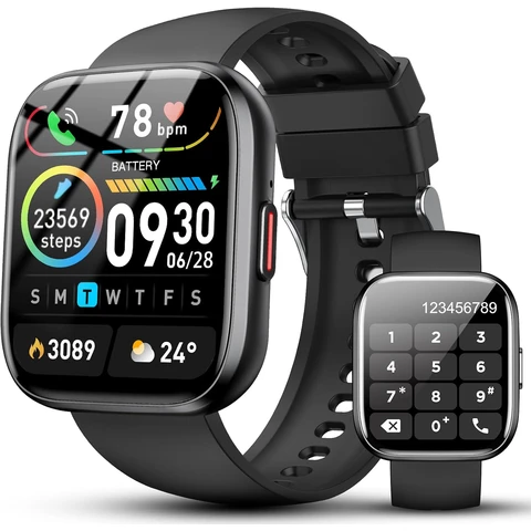 Jugeman P114 Schwarze Smartwatch für Damen Herren Anrufe entgegennehmen/tätigen, 1,85" HD Fitnessuhr mit Schrittzähler/Herzfrequenz-/Schlafmonitor, 115+ Sportmodi Smartwatch, IP68 wasserdichter Aktivitätstracker