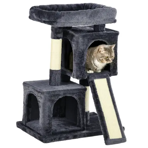 PawHut Cat Tree for Indoor Cats 81cm Cat Scratching Post Scratch Board Kitten Tower Climbing Frame Black