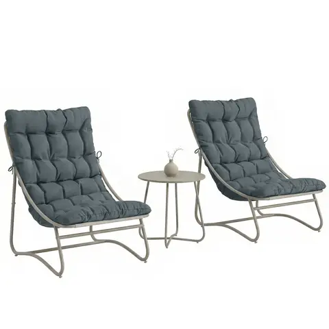 Outsunny 3 Piece Garden Bistro Set for 2, Round Outdoor Bistro Table and Chairs with All Weather Texteline Seat and Cushions, Metal Small Garden Furniture Set for Patio, Balcony, Dark Grey