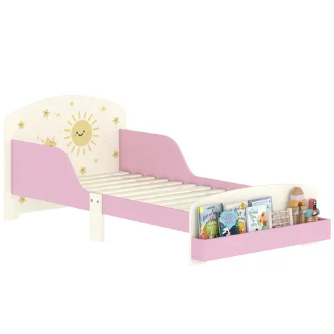 AIYAPLAY Toddler Bed with Storage, Lion-Themed Kids Bed Frame with Guardrails, Kids Bedroom Furniture Pink