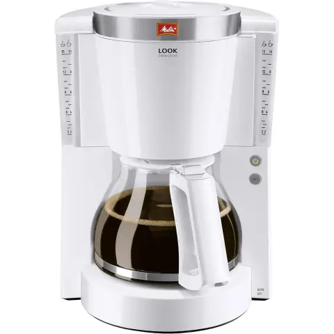 Melitta Look IV Selection, 1011-03, Filterkaffeemaschine mit Glaskanne, Warmhaltefunktion, Aroma Selector, Weiß/Gebürsteter Stahl
