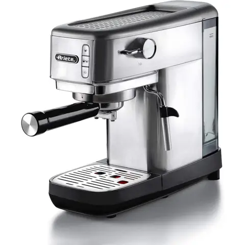 Ariete 1380 Metallkaffeemaschine, 1- oder 2-Tassen-Filter, Cappuccino-Düse, 1300 W, Silber