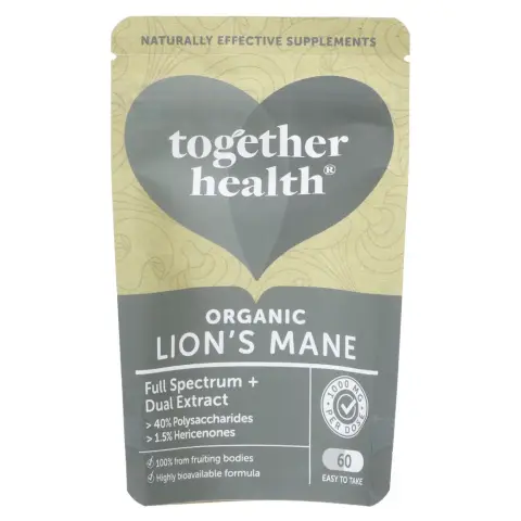 TOGETHER HEALTH - Organic Lion's Mane 1000mg - Dual Extract Fruiting Bodies - 60 CAPS