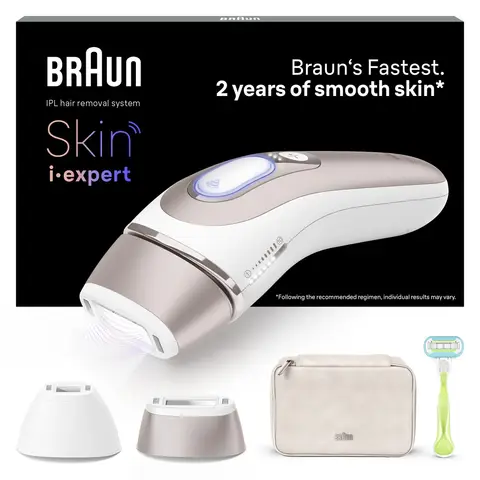 Braun Smart IPL Skin i·expert PL7147 IPL, At Home Hair Removal with Pouch, Venus Razor and 2 attachments, White/Rose Gold