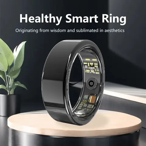 FitAlly Smart Ring Fitness Tracker, Titanium Health Monitoring Ring with Heart Rate, Blood Oxygen, Sleep Tracker & HRV, Activity & Calorie Tracking, Bluetooth 5.1 Smart Ring for iOS & Android, Black Size 7