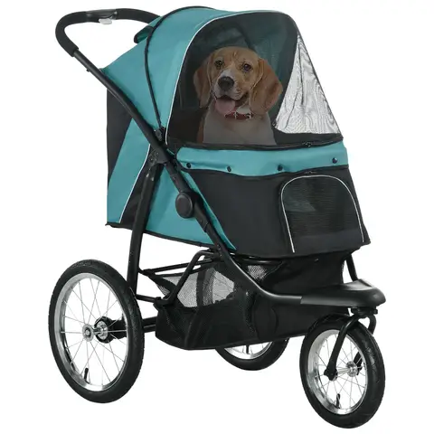 PawHut Dog Pram, Dog Stroller Jogger Foldable Pet Pushchair for Medium, Small Breeds, w/ Rubber Wheels, Washable Cushion Gree