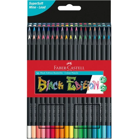 Faber-Castell Black Edition Colour Pencils,Assorted Colours, Box of 36 Ergonomic Triangular Shape 