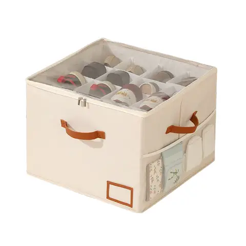 JORDAN&JUDY Beige Fabric Foldable Shoe Box with Lid, Dust-Proof, Stackable, Space-Saving