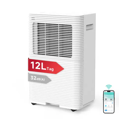 VINO Déshumidificateur intelligent, contrôle WiFi, 12 L/jour, R290, économe en énergie, réservoir d’eau de 1,8 L, idéal pour des pièces de 24 m²