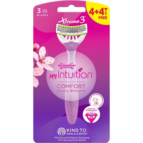 Wilkinson Sword Xtreme 3 Comfort wegwerpscheermesjes voor dames, My Intuition, (4+4) 8 stuks