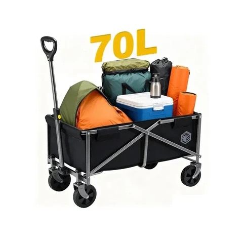 ochama×J.ZAO Camping Trolley - Foldable Camping Cart， Outdoor Wagon Trolley， Heavy-duty Festival Trolley on Wheels， Collapsible Festival Trolley - For Camping， Grocery Shopping， Outdoor Activities， Festivals - 70 L， 100 kg Load Capacity
