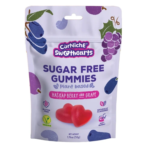 Corniche Sweethearts suikervrije gummies bosbessen & druiven 50 g