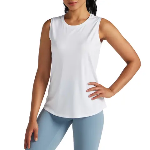 WILLIT Women's Workout Tank Tops Sleeveless Running Yoga Tops Quick Dry Active Shirts Gym Exercise Loose Fit White XL
