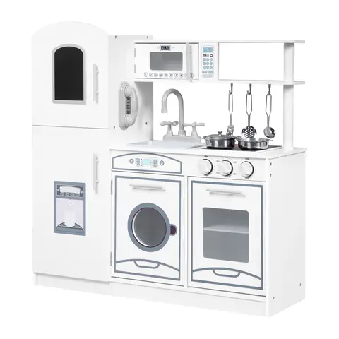 WOLTU Moderne Holz-Spielküche, mit 5-teiligem Set, Geschenk für 3-Jährige, Weiß 81x26,5x84,5 cm