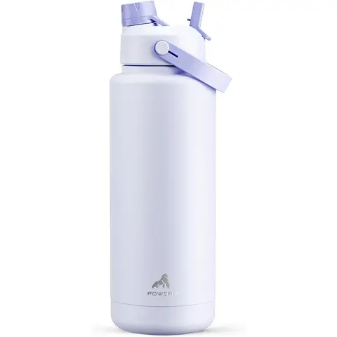 POWCAN by Meoky 40oz Dual-Opening Sports Water Bottle with Carry Handle –Gray Purple, New Year Sale , Top gift picks