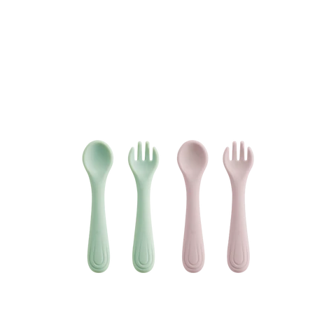Bc Babycare Tiny Grip Silicone Fork and Spoon Pink+Green