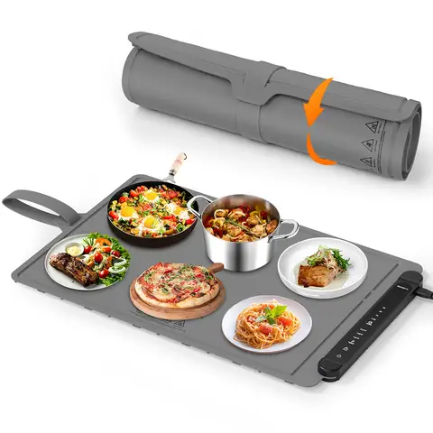 ZCJSHX Silicone Food Warming Mat, Electric Heating Plate with 3 Temperature & 4 Timer Settings, Foldable Heat Mat for Buffet, Defrosting and Dining