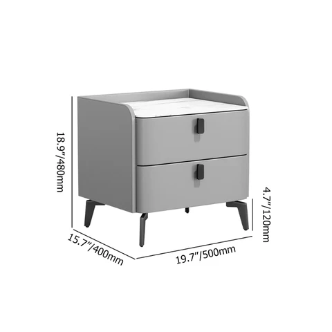 Homary Sintered Stone Top 2-Drawer Leather Nightstand