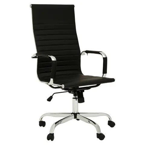 Interiors by Premier Office Chair with Arms Brent High Back Faux Leather Black/Chrome