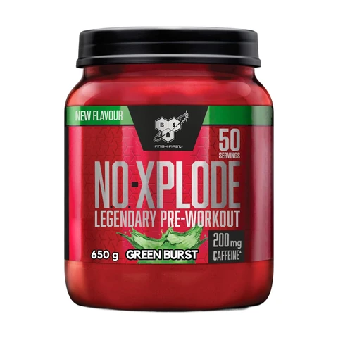 BSN Nutrition N.O.-Xplode Pre-Workout Pulver, mehr Energie und Fokus durch Koffein, Aminosäuren, Vitamin C und Zink, Geschmack Green Burst, 50 Portionen, 650 g