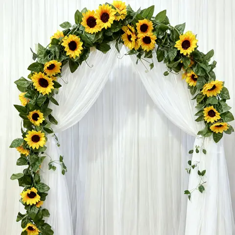 Wei's Moment 4Pcs 7.87FT Artificial Sunflower Garland Fake Silk Sunflowers Vines Yellow Faux Daisy Flower Garland Wall Hanging Plants for Home Wedding Party Garden Decoration DIY Wreath