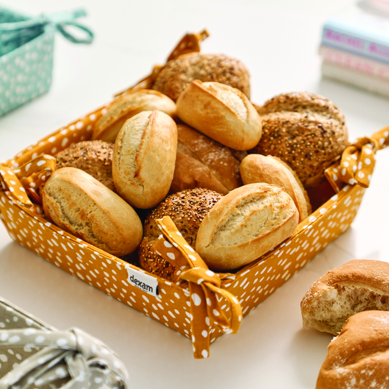 Dexam Fabric Bread Basket Sintra Spotted 100% Cotton Ochre