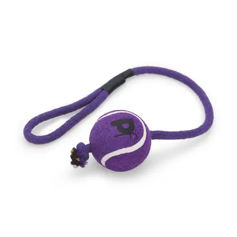 Petface Tennis Ball on a Rope Dog Toy with Handle for Fetch & Tug Games