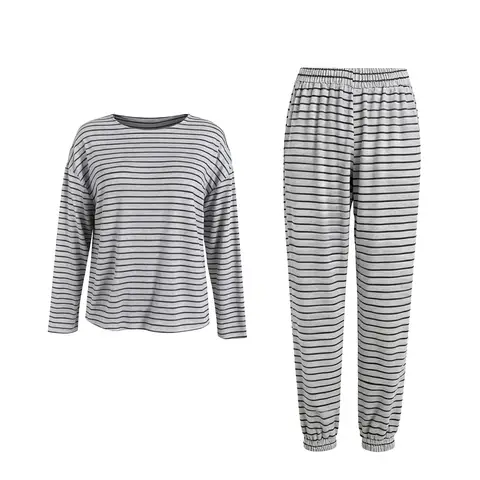 IZURIA round-neck striped dark grey long sleeved top and pants set  S