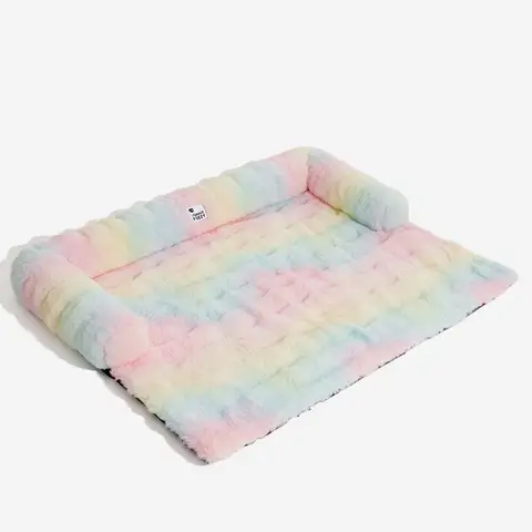 FunnyFuzzy Fluffy Plush Calming Dog Bed Sofa Protective Pet Mat Size S Multicolour