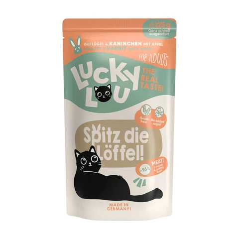 Lucky Lou Lifestage Adult Geflügel & Kaninchen Nassfutter für Katzen in Soße, 16 x 125 g Beutel Multipack