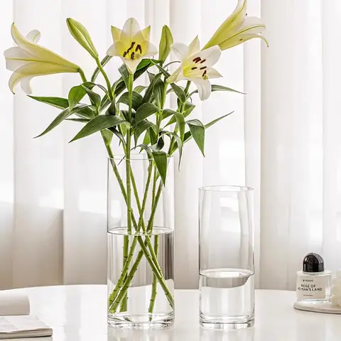 3pcs/25cm9.8in 20cm7.8in, 3-Piece Set Transparent Acrylic Flower Vase, Shatterproof Plastic Cylinder Vase for Flower Arrangements, Wedding Centrepieces, DIY