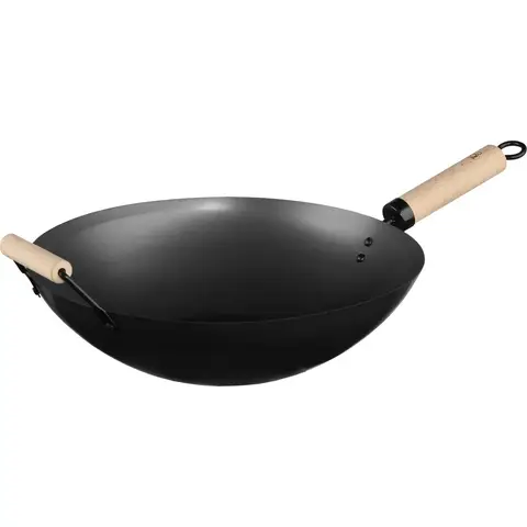 5five RVS Wokpan met houten handvat - 35 cm, zwart