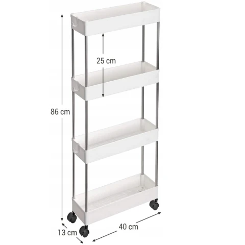SONGMICS Opberg Trolley 4 laags - Keukentrolley - Wit - 40 x 12.5 x 88 cm - KSC08WT