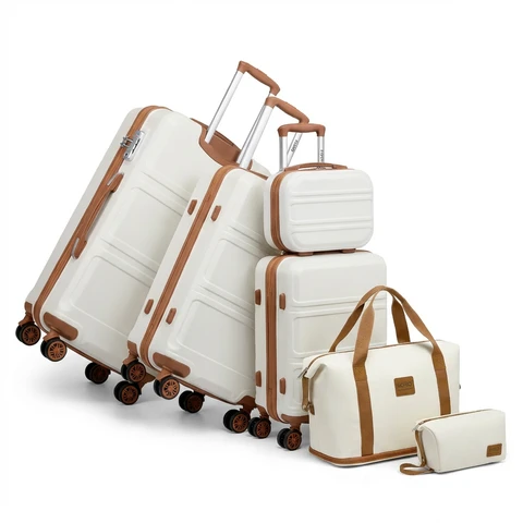 Kono Suitcase Lightweight ABS Hard Shell Carry-Ons Cabin Case Luggage Set with TSA Lock Luggage Sets with beauty case Included Duffels Bag & Toiletry Bag for TravelCream white