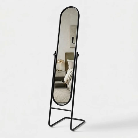 Harbour Housewares Full-Length Round Freestanding Mirror 153m x 30cm - Black