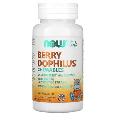 NOW Foods BerryDophilus Probiotic for Kids Gut Health Digestive Support Chewable - 60 Chewables