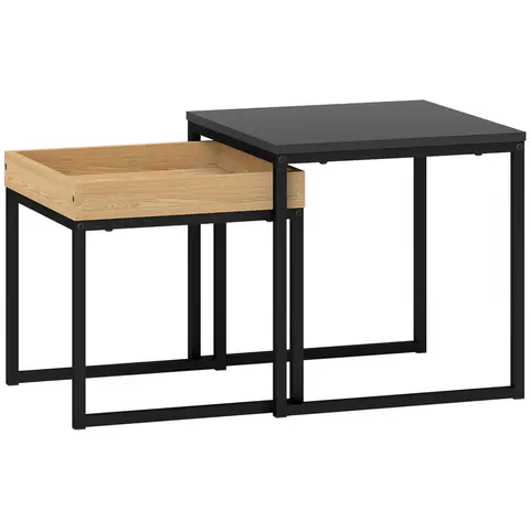 HOMCOM Side Tables Nesting Contemporary Square Oak Effect/Black