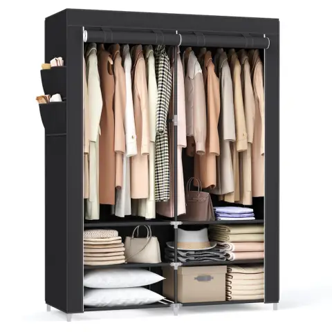 SONGMICS Wardrobe, 2 Hanging Rails, 127x45x176cm, Black