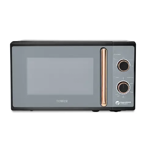Tower Cavaletto Manual Microwave - Black & Rose Gold, 20L, 800W, with 5 Power Levels & 35 Minute Timer, T24038RG